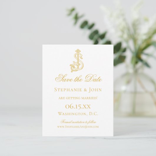 BEWERKBARE KLEUREN SJ Monogram JS Monogram Uitnodi Save The Date (Staand voorkant)
