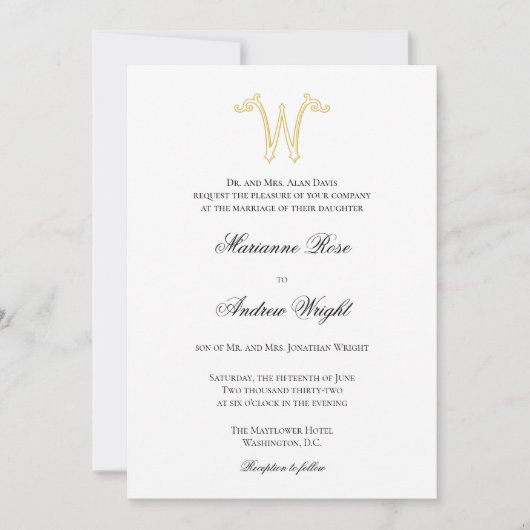 BEWERKBARE KLEUREN W Monogram W Logo Invitation Kaart (Voorkant)