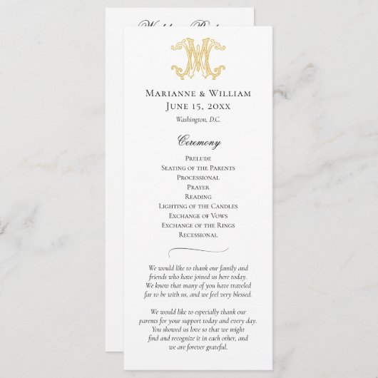 BEWERKBARE KLEUREN WM Monogram MW Monogram Program Programmakaart (Voorkant / Achterkant)