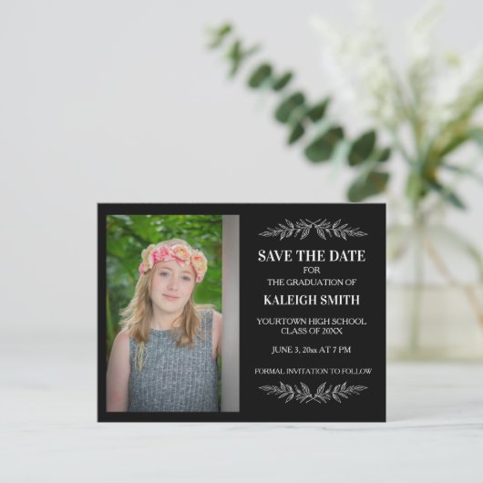 Bewerkbare kleuren zwart Afstudeerder Opslagdatum  Aankondigingskaart (Staand voorkant)