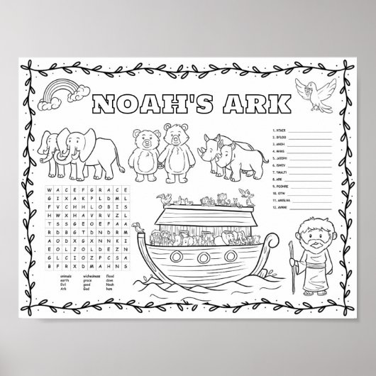 Bewerkbare kleurenmat van de ark van Noach Poster (Voorkant)