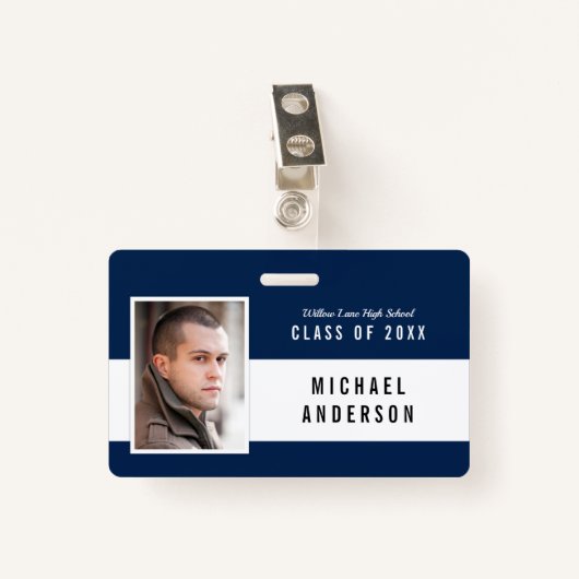 Bewerkbare Kleurenschool Klasse Reunion Fotonaam Badge (Voorkant met clip)