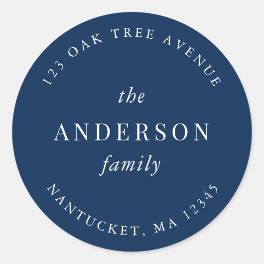 Bewerkbare Kleurfamilie Naam Retouradres Modern Ronde Sticker (Voorkant)