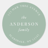 Bewerkbare Kleurfamilienaam Retouradres Modern Ronde Sticker (Voorkant)