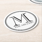 Bewerkbare Kleurnaam / Bar / Diner Ronde Monogram Kartonnen Onderzetter (Gebogen)