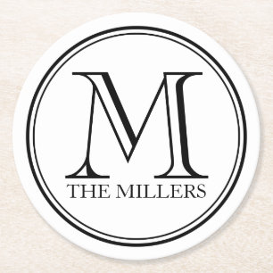 Bewerkbare Kleurnaam / Bar / Diner Ronde Monogram Kartonnen Onderzetter