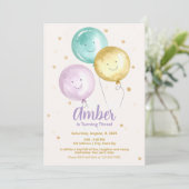 Bewerkbare kleurrijke ballonboog uitnodigingen (Staand voorkant)