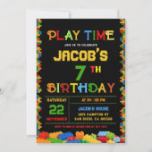 Bewerkbare kleurrijke bouwstenen verjaardagsfeest kaart (Voorkant)