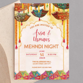 Bewerkbare Kleurrijke Mehndi Oranje Paraplu Haldi  Kaart