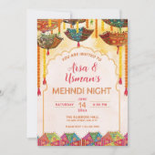 Bewerkbare Kleurrijke Mehndi Oranje Paraplu Haldi Kaart (Voorkant)