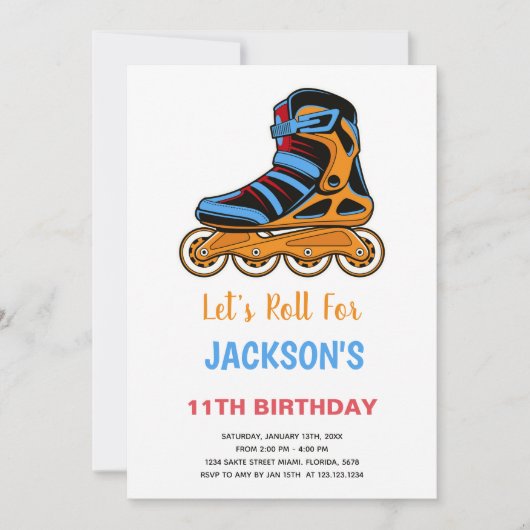 Bewerkbare Kleurrijke Meisjes Schaats Uitnodiging (Voorkant)