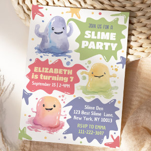 Bewerkbare Kleurrijke Slime Feest Uitnodiging Temp