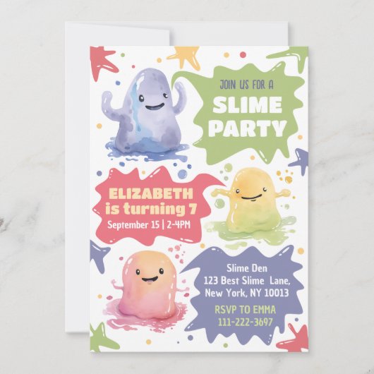 Bewerkbare Kleurrijke Slime Feest Uitnodiging Temp (Voorkant)