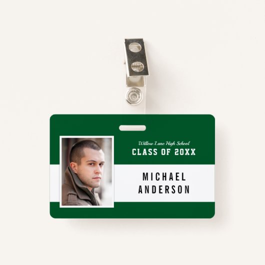 Bewerkbare kleurvariëteit klasse Reunion Fotonaam Badge (Voorkant met clip)