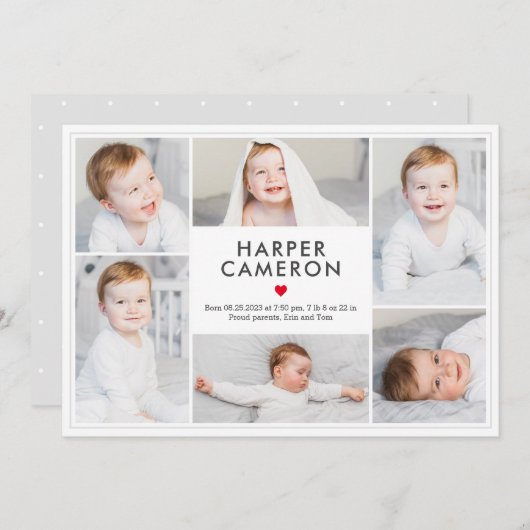 Bewerkbare kleurzoet hartkoninklijke Baby geboorte Feestdagenkaart (Voorkant / Achterkant)