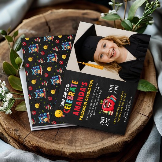 Bewerkbare kleuterschool afstuderen Party Girl Kaart