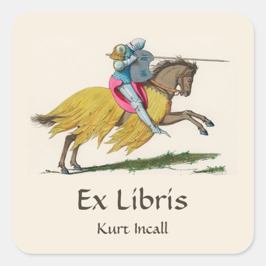 Bewerkbare  Knight op een Horse Bookplate Vierkante Sticker (Voorkant)