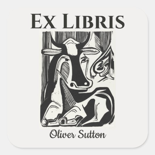 Bewerkbare Koe met de optie Bladwijzer omlaag Vierkante Sticker (Voorkant)