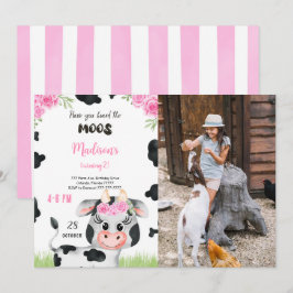 Bewerkbare Koe Verjaardagsfotouitnodiging Kaart