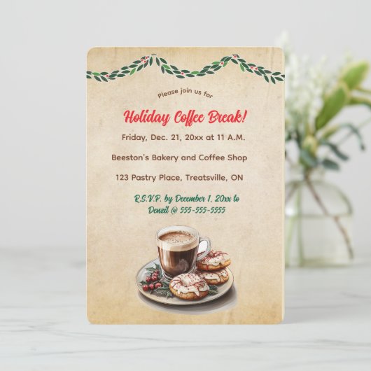 Bewerkbare koffie en donuts kaart (Staand voorkant)