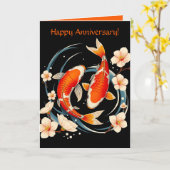 Bewerkbare Koi Fish Happy Jubileum Kaart (Gele Bloem)