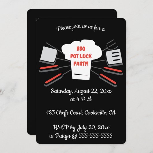 Bewerkbare koks hoed BBQ-feestje Kaart (Voorkant / Achterkant)