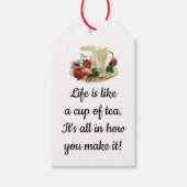 Bewerkbare kop en schotel met Rozen theezakje Cadeaulabel (Voorkant)