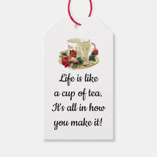 Bewerkbare kop en schotel met Rozen theezakje Cadeaulabel (Voorkant)