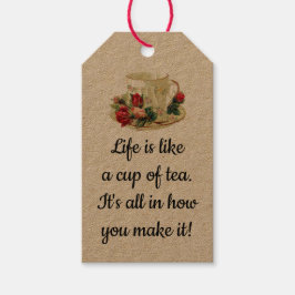 Bewerkbare kop en schotel met Rozen theezakje Cadeaulabel