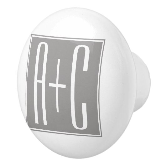 Bewerkbare Koppels Initialen | Wit & Grijs Keramische Knop (Rechts)