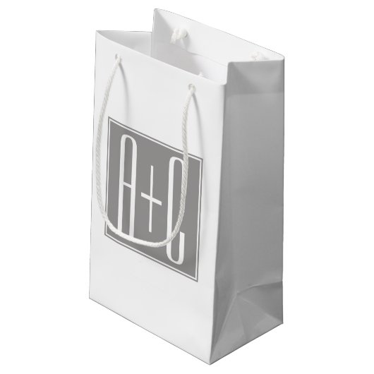 Bewerkbare Koppels Initialen | Wit & Grijs Klein Cadeauzakje (Achterkant Gekanteld)