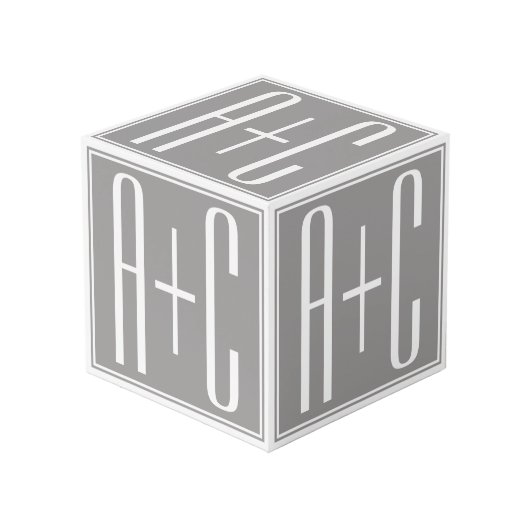 Bewerkbare Koppels Initialen | Wit & Grijs Kubus (Voorkant hoekig)