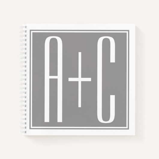 Bewerkbare Koppels Initialen | Wit & Grijs Notitieboek (Voorkant)