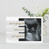 Bewerkbare koppen 2 Foto Gold Grey Zwangerschap Aankondiging (Staand voorkant)