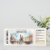 Bewerkbare Krakau Vliegticket Polen Boarding Pass Kaart (Staand voorkant)