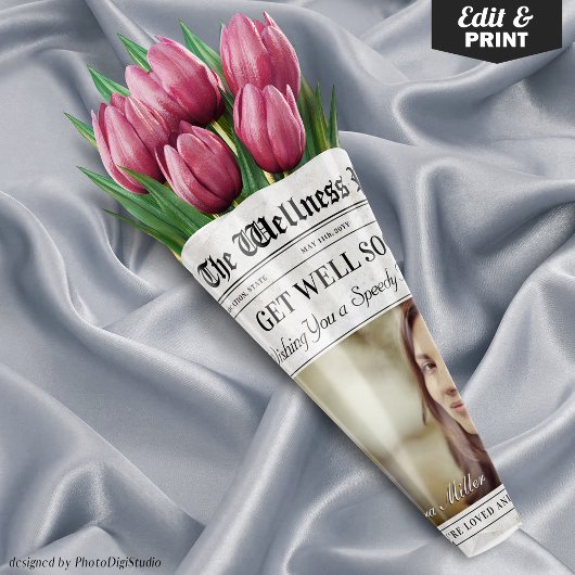 Bewerkbare krant Get Well Soon Bloemenboeket Inpakpapier Vel