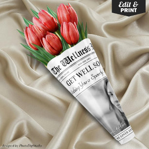 Bewerkbare krant Get Well Soon Bloemenboeket Inpakpapier Vel