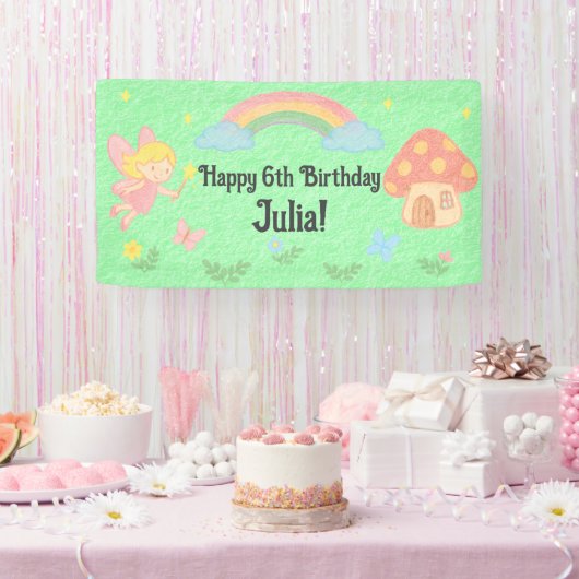 Bewerkbare krijtjesstijl – Fee Paddenstoelen Bos  Spandoek (Feest)