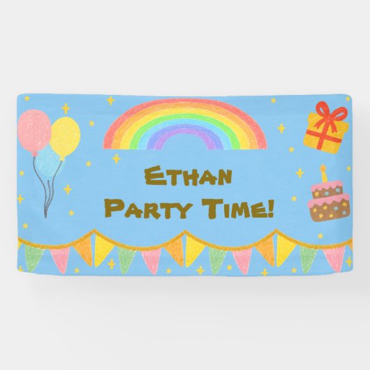 Bewerkbare krijtjesstijl – Regenboogfeest Spandoek (Horizontaal)