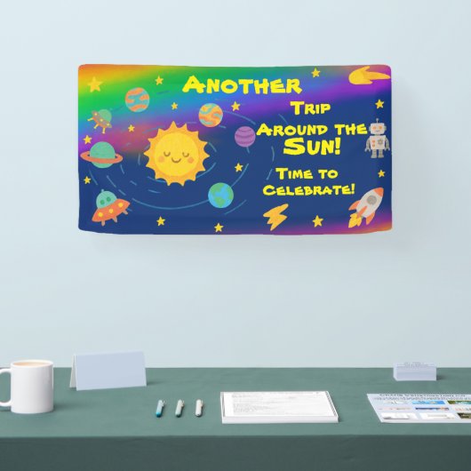 Bewerkbare krijtjesstijl – Reis rond de zon verjaa Spandoek (Beurs)