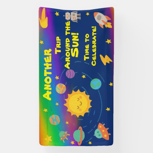 Bewerkbare krijtjesstijl – Reis rond de zon verjaa Spandoek (Verticaal)