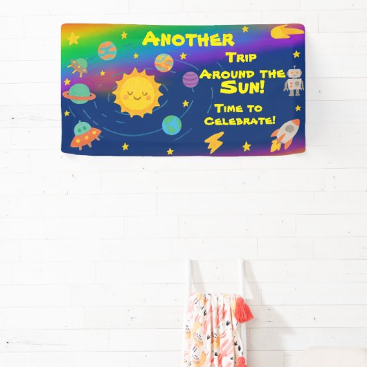 Bewerkbare krijtjesstijl – Reis rond de zon verjaa Spandoek (Insitu)