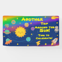 Bewerkbare krijtjesstijl – Verjaardag rond de zon Spandoek