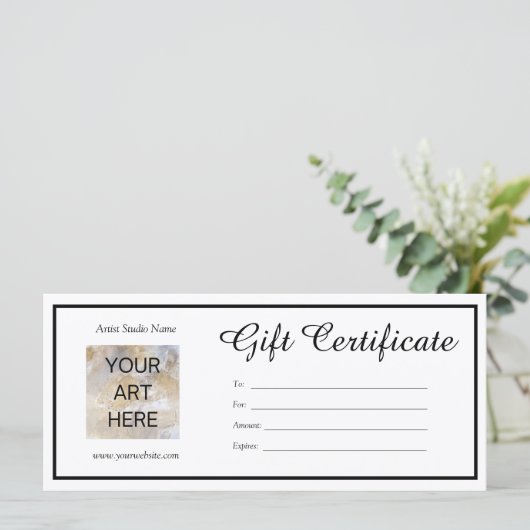 Bewerkbare Kunst Foto Cadeaubon Sjabloon (Staand voorkant)