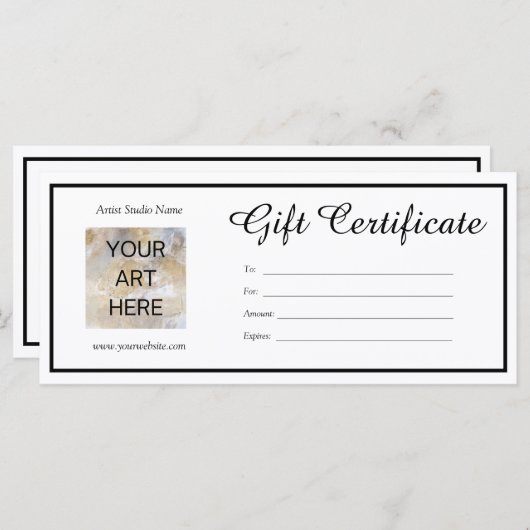 Bewerkbare Kunst Foto Cadeaubon Sjabloon  (Voorkant / Achterkant)