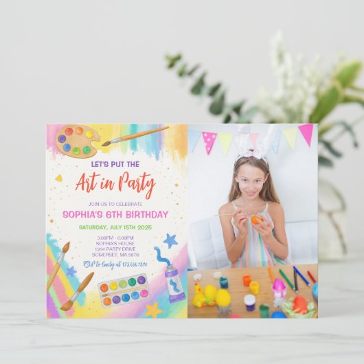 Bewerkbare Kunstfeest Schilderfeest Verjaardagsfot Kaart (Staand voorkant)