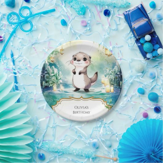 Bewerkbare Lake Otter Verjaardag Papieren Bordje (Feest)