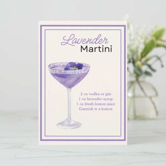 Bewerkbare Lavender Martini Recept Kaart (Staand voorkant)