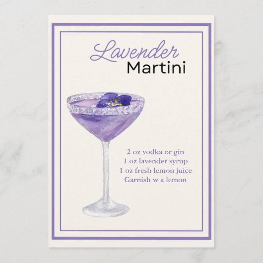 Bewerkbare Lavender Martini Recept Kaart (Voorkant)