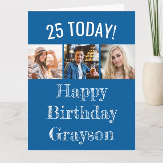 Bewerkbare leeftijd en begroeting | 3 Foto Verjaar Kaart (Voorkant)